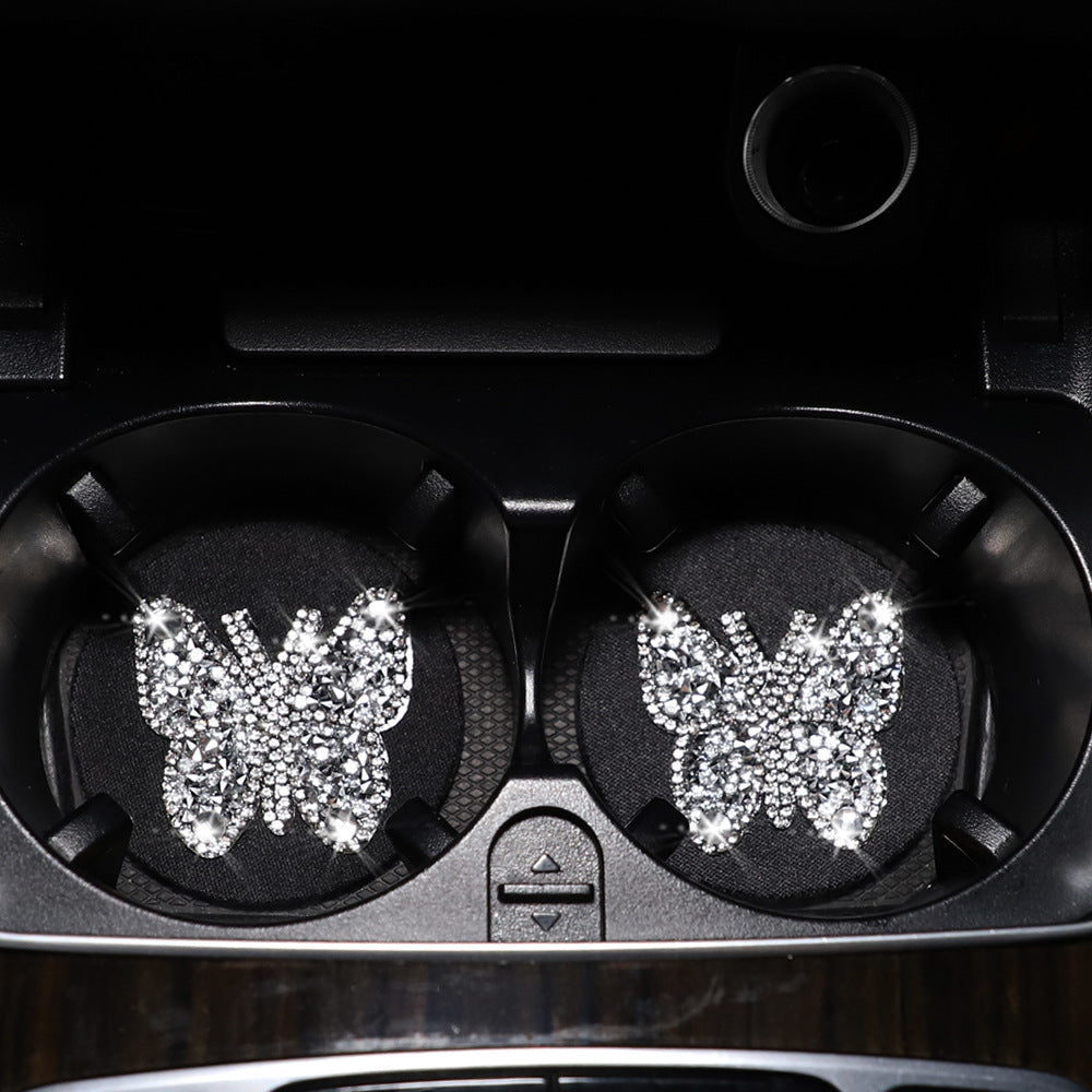 Wholesale Butterfly Diamond  PU Car Tea Coaster