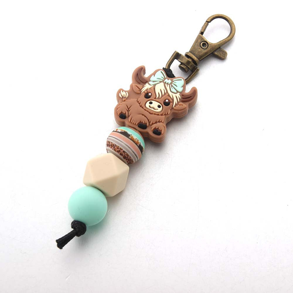 Wholesale Cartoon Yak Silicone Bead Keychain