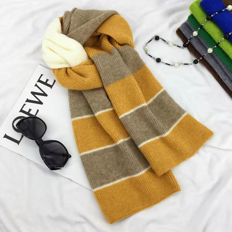 Wholesale Autumn and Winter Color Matching Striped Knitted Woolen Scarves