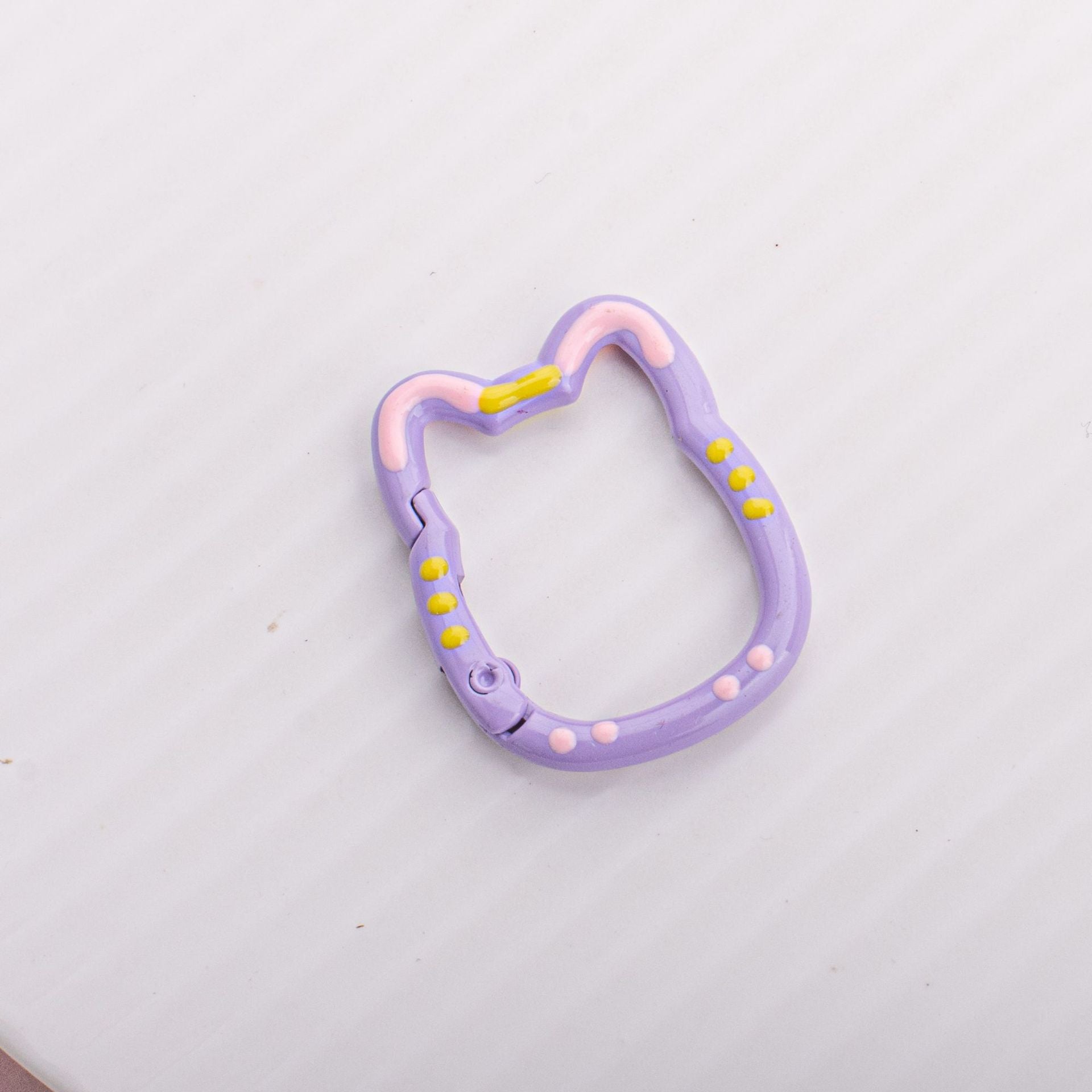 Wholesale Childlike Spring Buckle Double-sided Paint Hand-painted Colorful Lines Polka Dot Cat Alloy Keychain