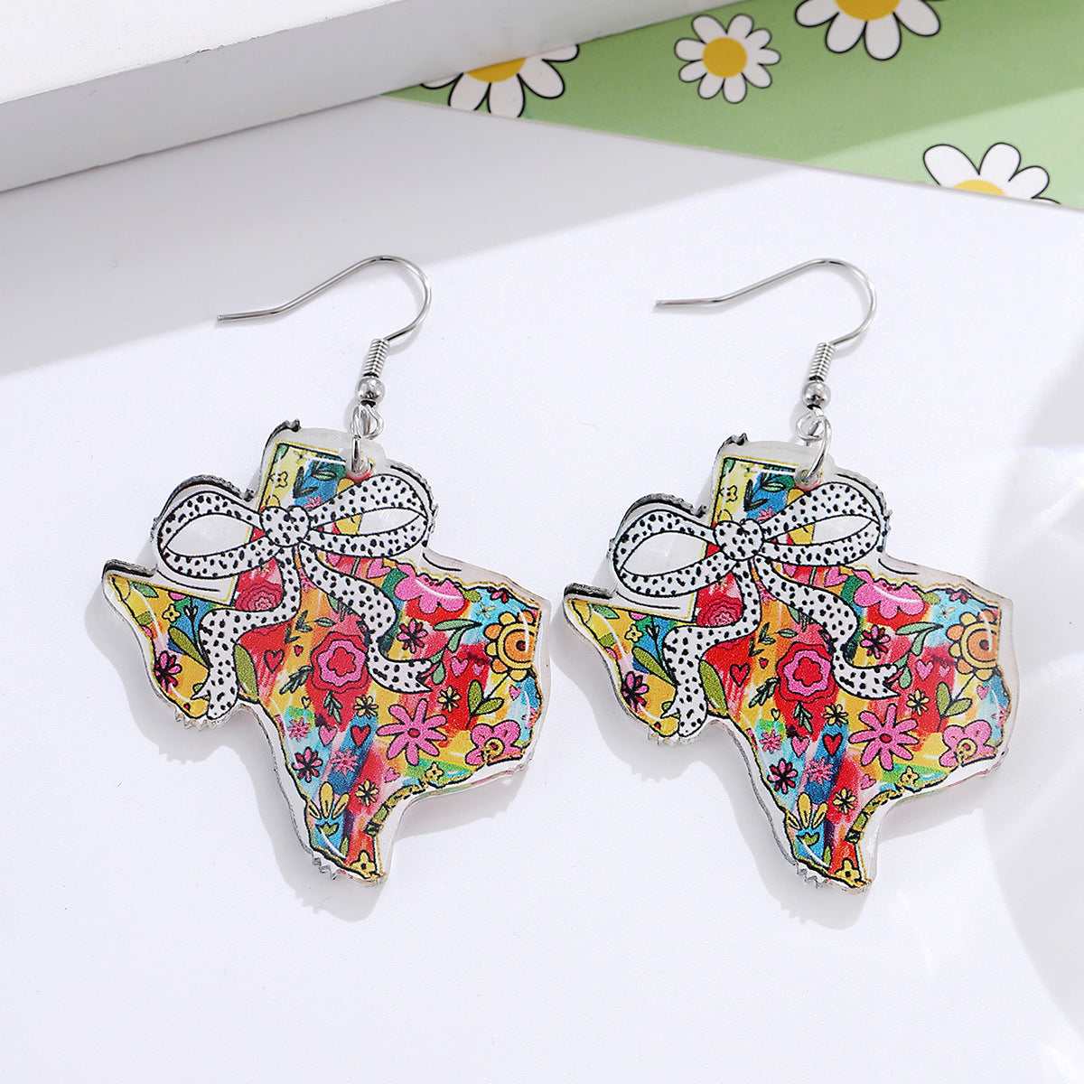 Wholesale  Independence Day Colorful Bow Texas Map Western Style Pendant Acrylic Earrings