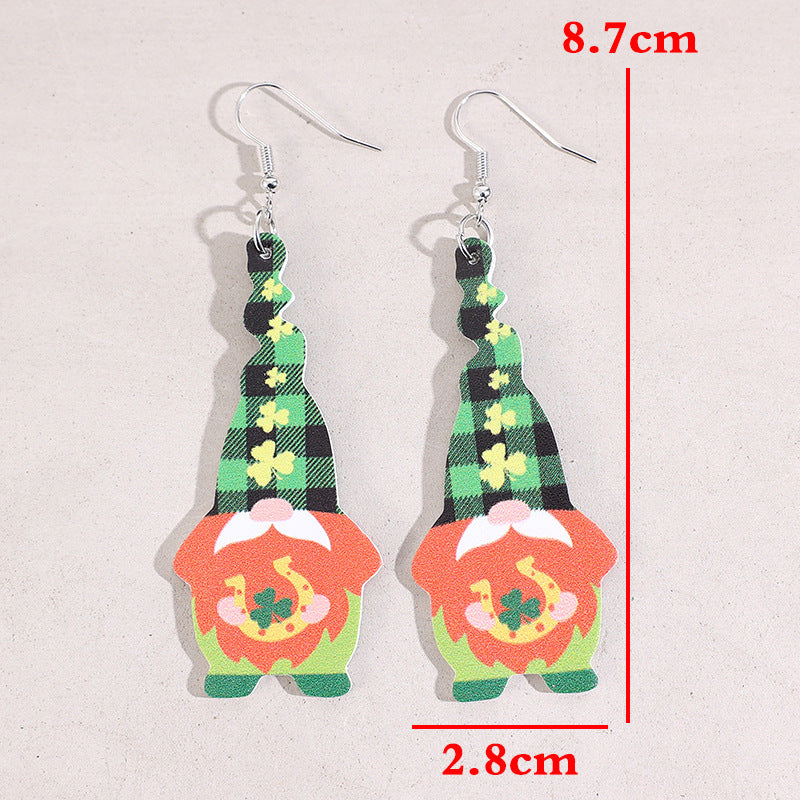 Wholesale St. Patrick's Day gnome clover leather earrings