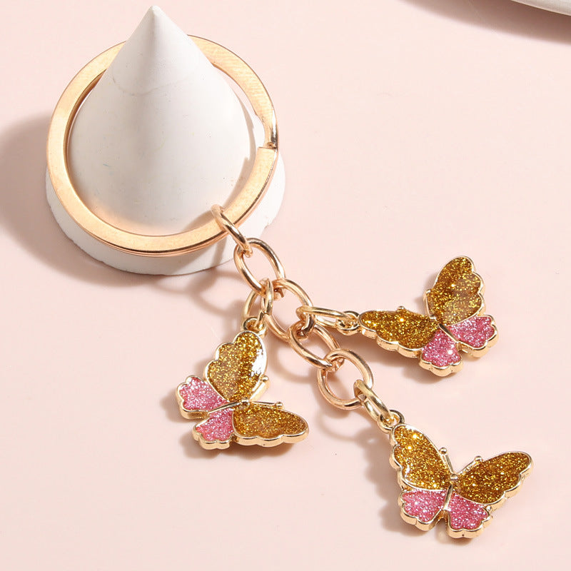 Wholesale Three Color Butterfly Diamond Crystal Metal Keychain
