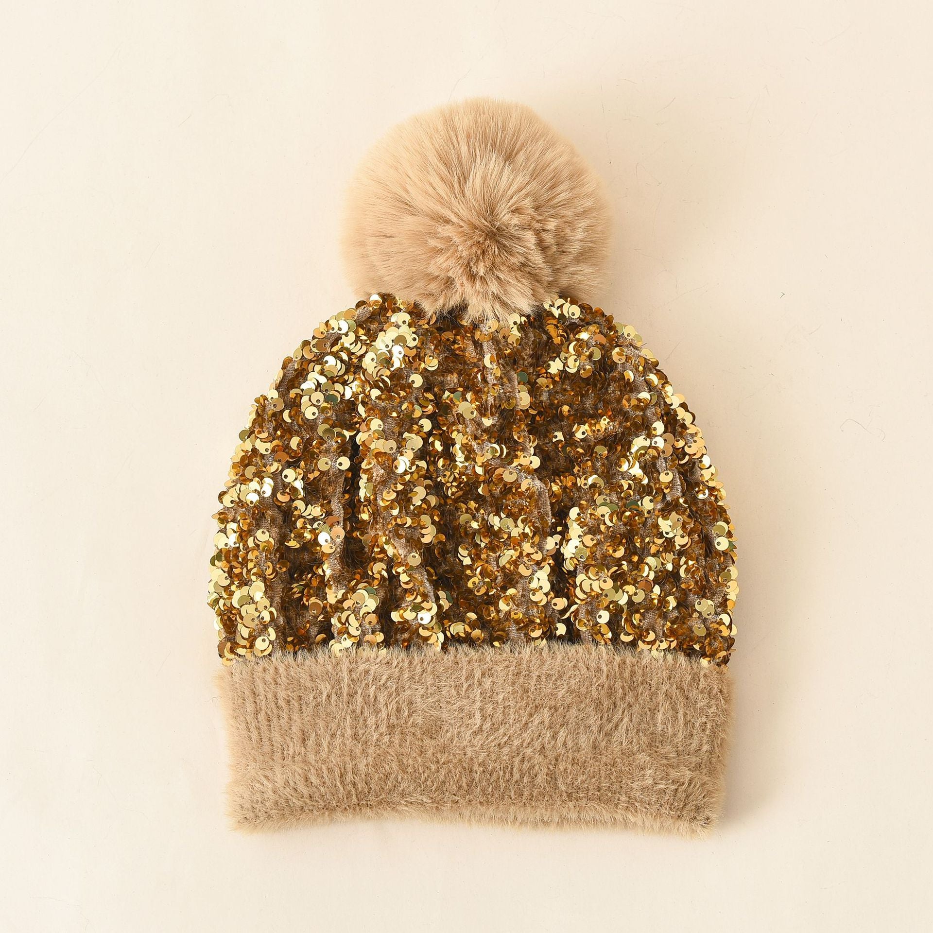 Wholesale Autumn/Winter Sequined Pom Knitted Wool Hat