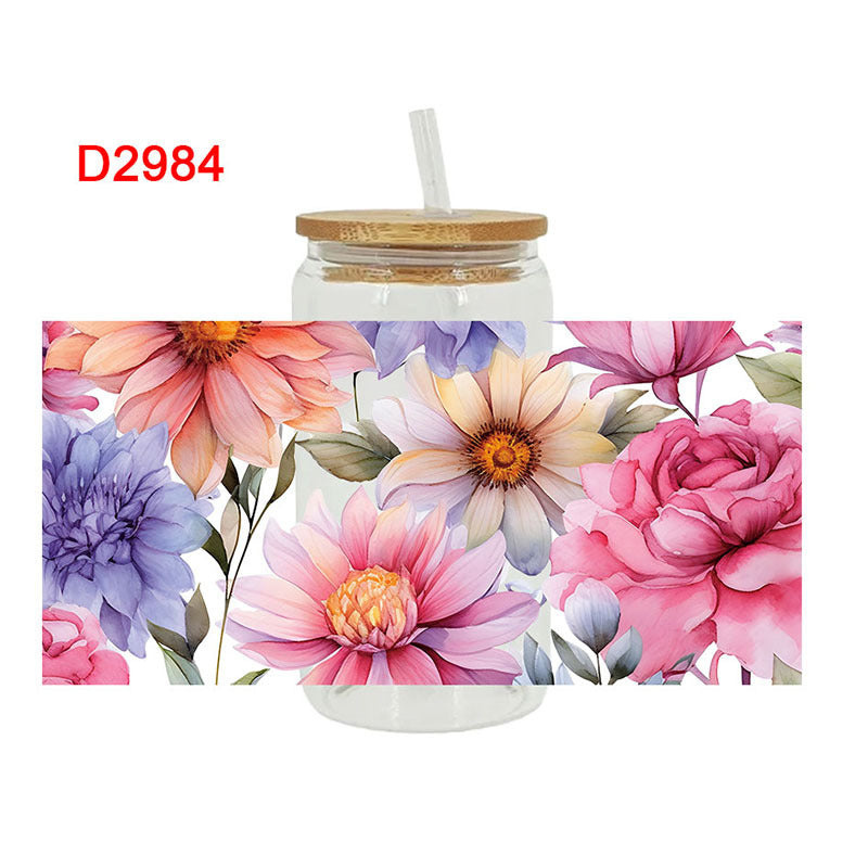 Wholesale Colorful Flower Series 16oz Cup UV DTF Wraps
