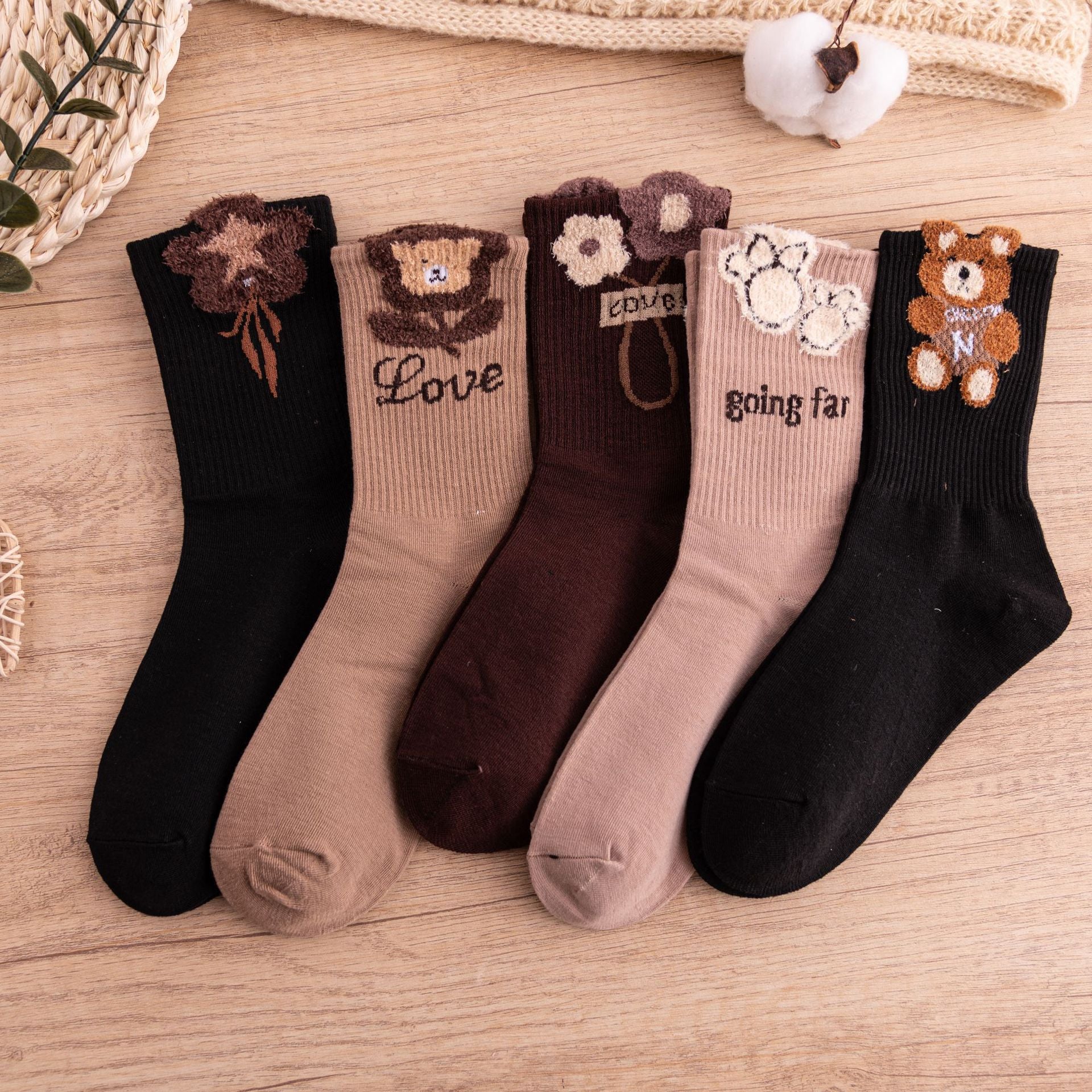 Wholesale Feather Gauze Bear Plush Socks Are Worn Over Cute and Versatile Stockings