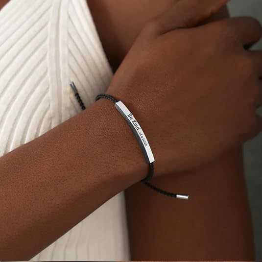 Wholesale Stainless steel bent tube inspirational text adjustable woven bracelet