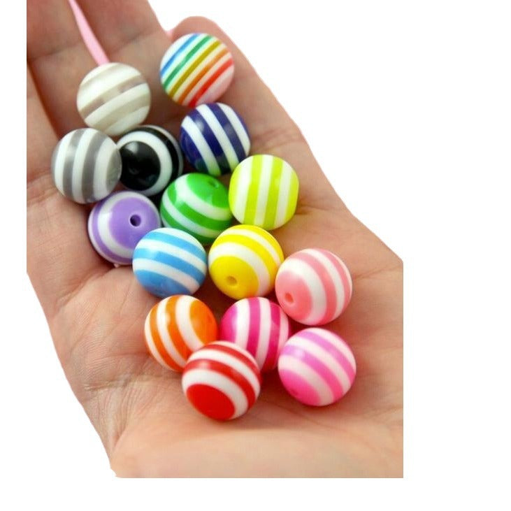 Wholesale 5pcs 20MM Resin Stripe Beads DIY Random Mixed Color Stripe Resin Beads