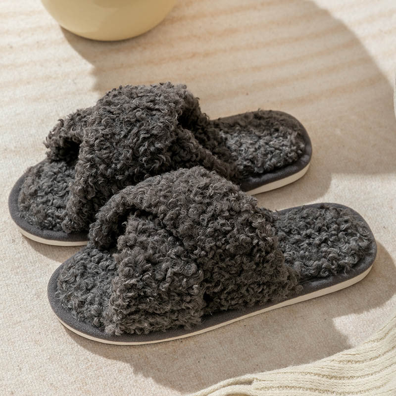 Wholesale Plush Cross Strap Slippers
