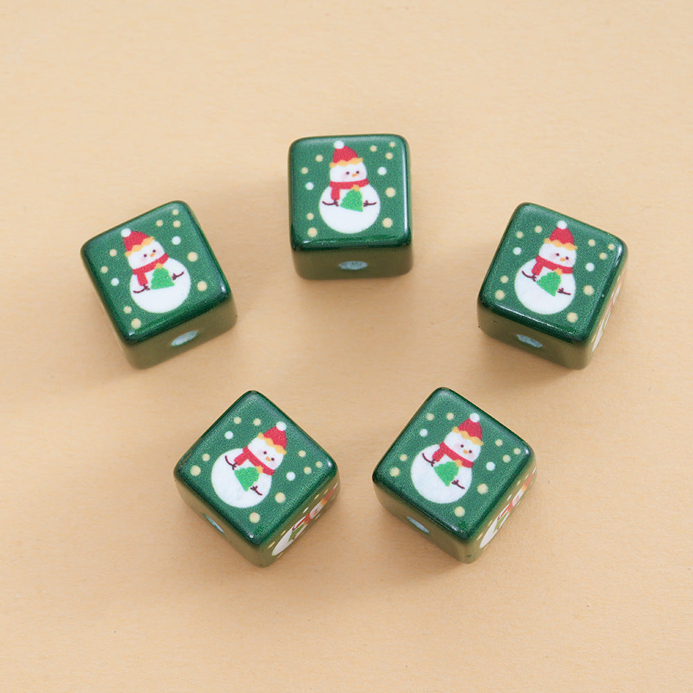 Wholesale 10pcs Christmas Square Beads DIY Mobile Phone Chain Beads