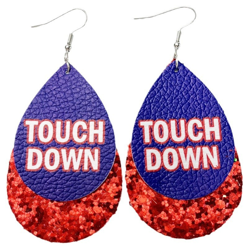 Wholesale 2 Pair/Pack Sports Rugby Field Cheer Leather Drop Shape Double Layer Earrings
