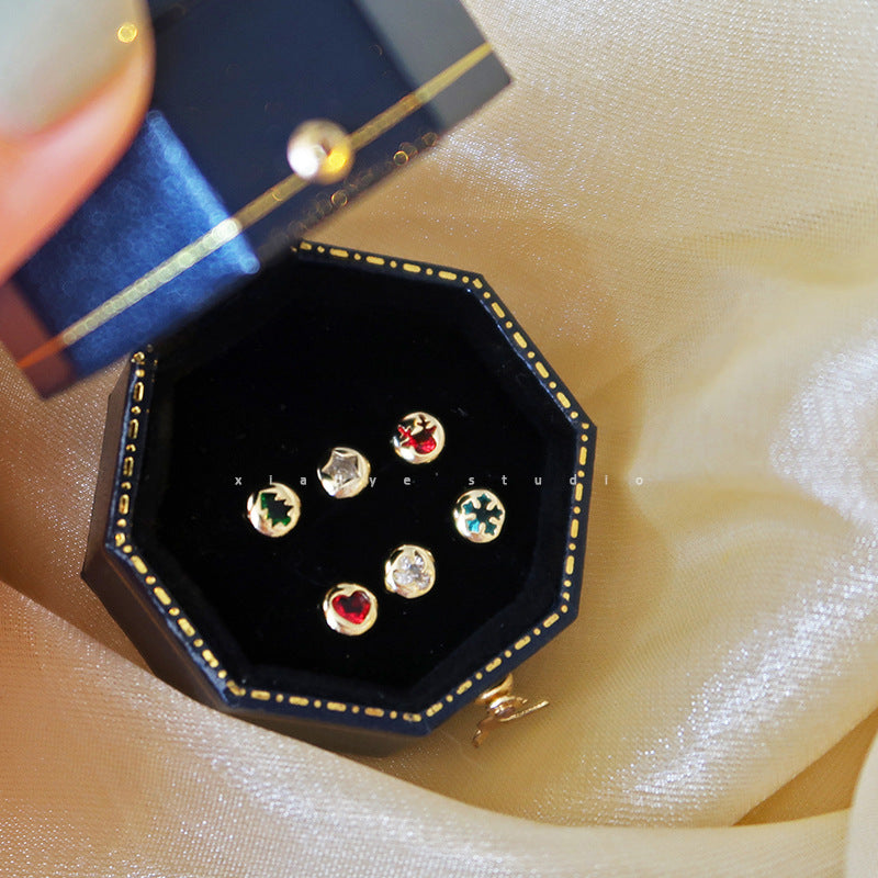 Wholesale Asymmetrical Zircon S925 Sterling Silver Christmas Stud Earrings