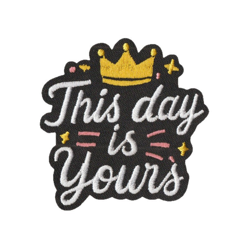Wholesale Embroidered Iron On Patches Set 9Pcs Black White Cartoon English Slogan Appliques For Clothing Bags Towels Chic DIY Decorative Accent