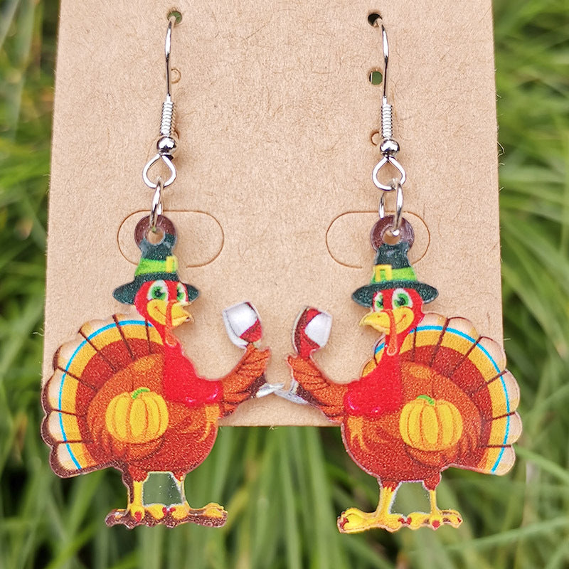 Wholesale 2pairs/pack Acrylic Thanksgiving Turkey Pumpkin Earrings