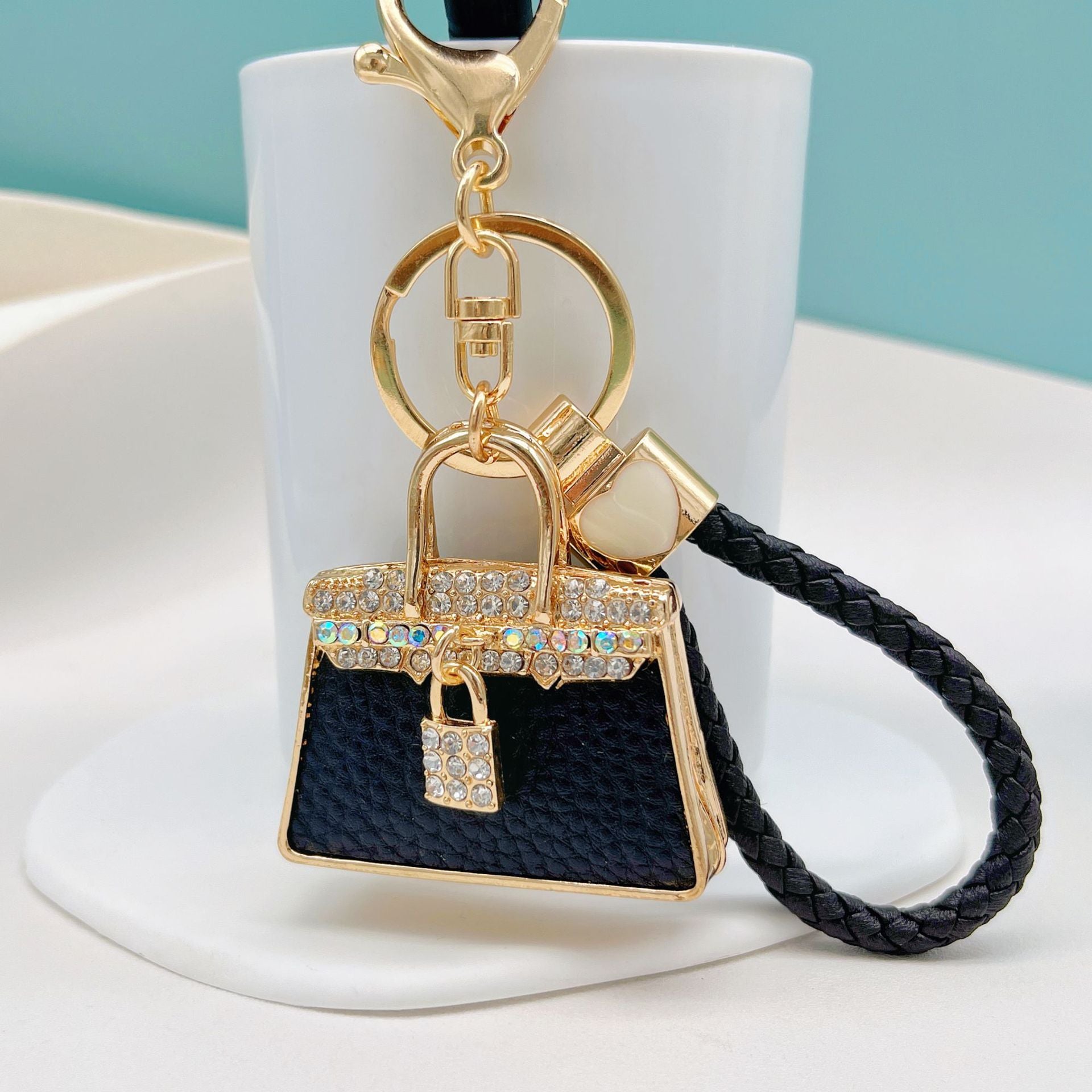 Wholesale Rhinestone Leather Handbag Alloy Keychain
