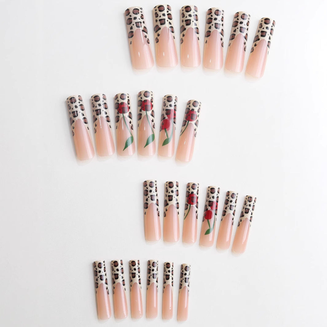 Wholesale Simple French sweet cool leopard print cherry Press-on Nails