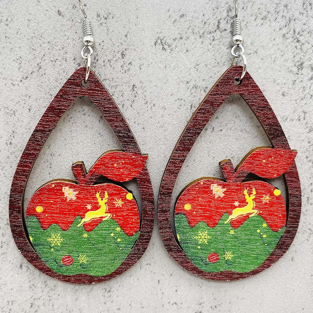 Wholesale Christmas Earrings Santa Hat Football Gloves Bell Print Wooden Earrings