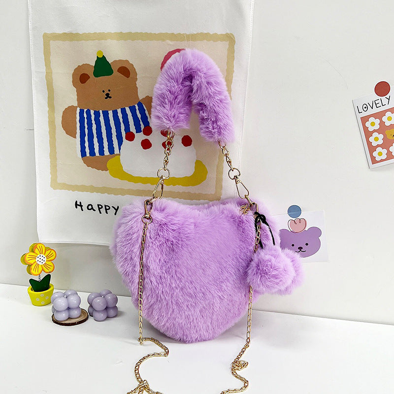 Wholesale Plush Heart Chain Shoulder Messenger Bag