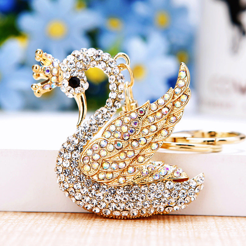 Wholesale Chic Swan Rhinestone Car Keychain Bag Charm Metal Key Ring For Women Wedding Gift Accessory