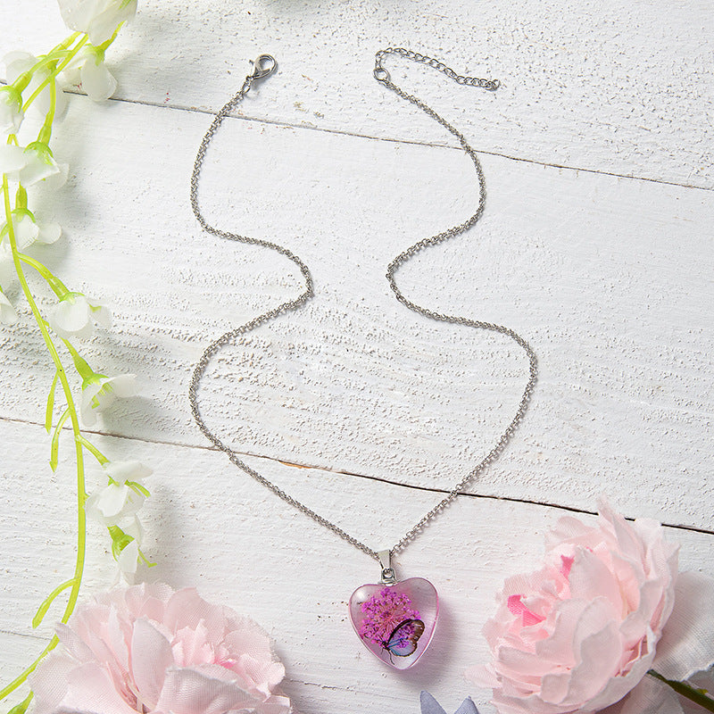 Wholesale Colorful Eternal Flower Butterfly heart necklace