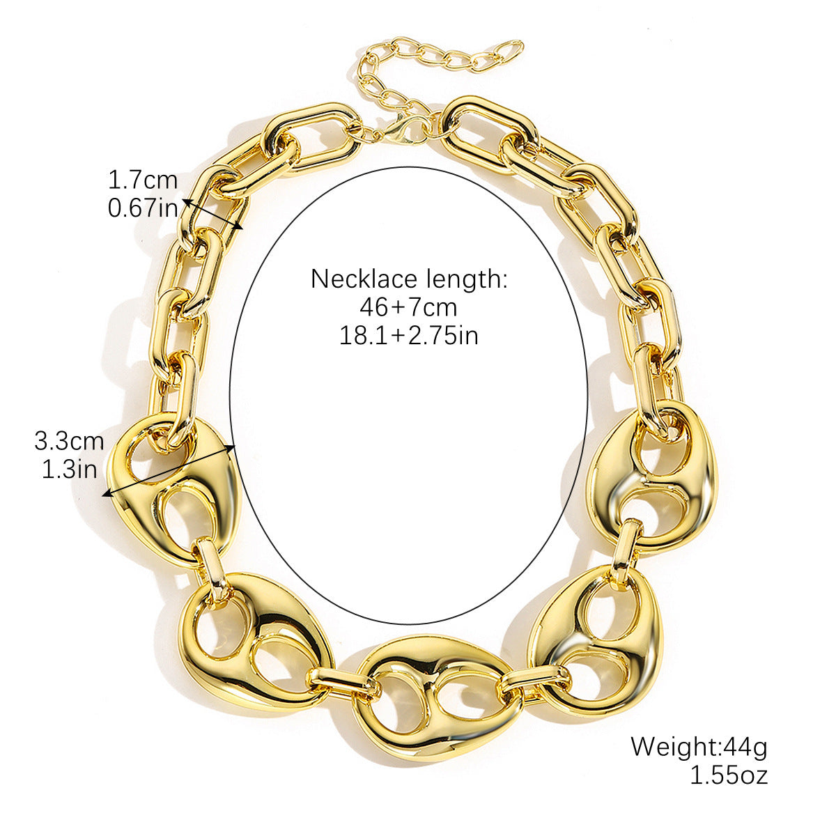 Wholesale Punk Geometric Thick Chain Hip-Hop Necklace Clavicle Chain