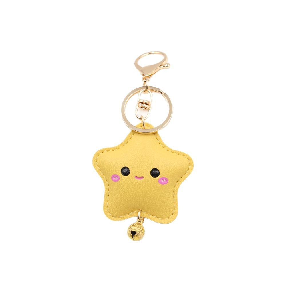 Wholesale Cute Embossed Star Car Keychain Face Faux Leather With Electroplated Finish Trendy Bag Charm Fashion Accessory For Gift And Resale