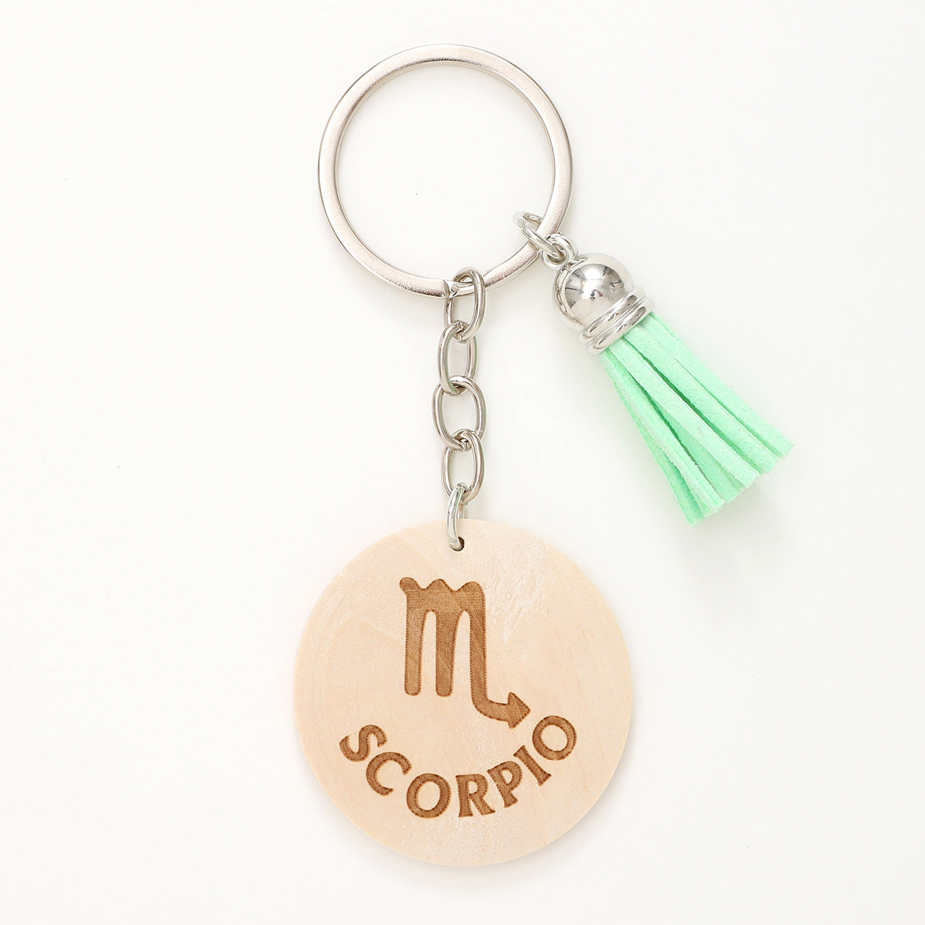 Wholesale Simple Style Wooden Round Twelve Constellation Letter Pattern Tassel Keychain