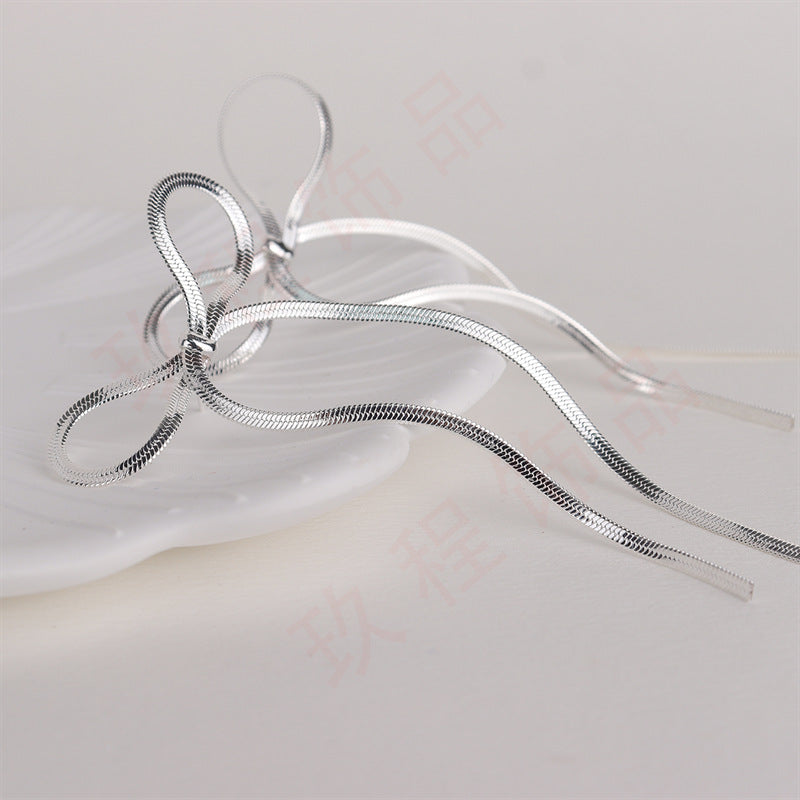 Wholesale Lightweight Stainless Steel Bowknot Blade Chain Earrings