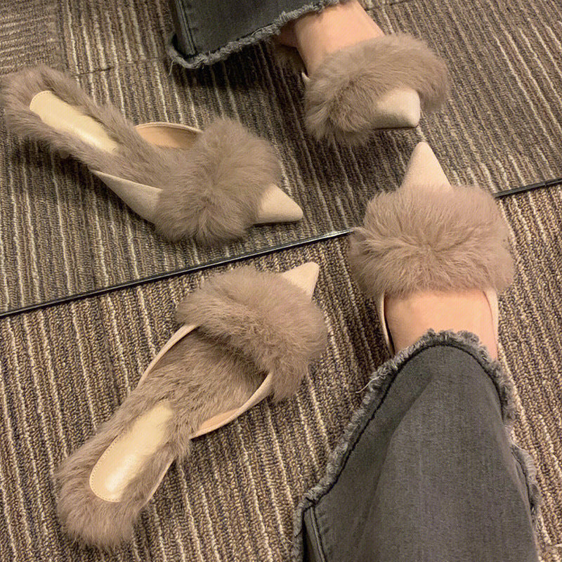 Wholesale Autumn and Winter Warm Thin High Heel Women's Mueller Shoes Slippers