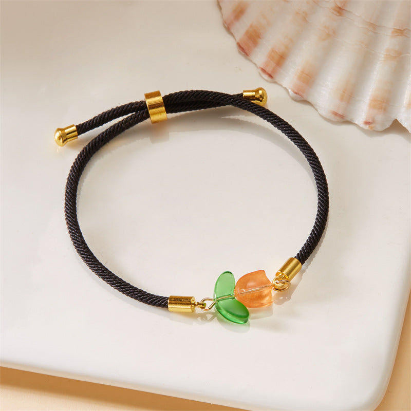 Wholesale Tulip bracelet black and red rope a pair of pull-out flower adjustable flower bracelet