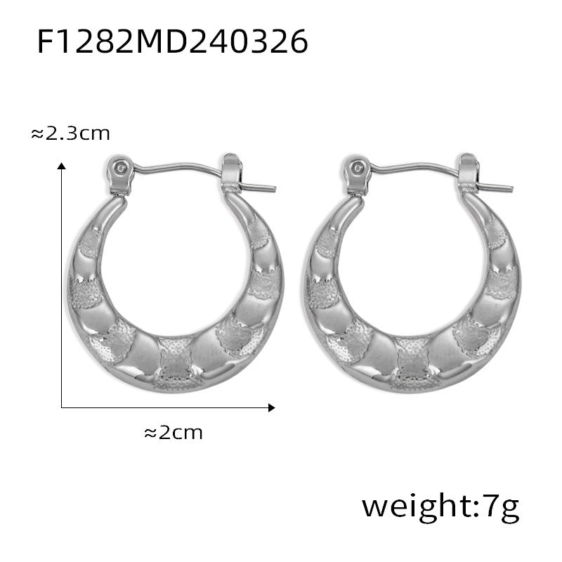 Wholesale Titanium Steel Gold Plated Geometric U Shape Texture Earrings