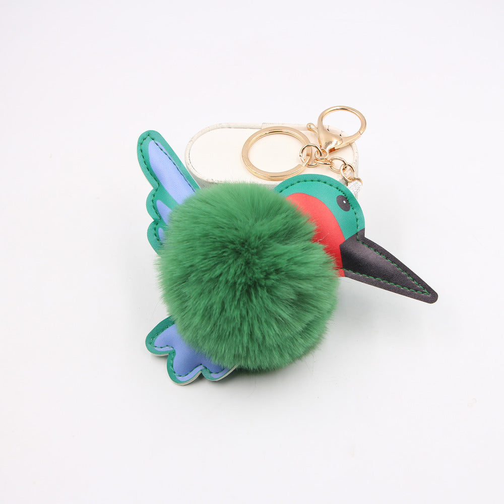 Wholesale Trendy Hummingbird Plush Bag Charm Dark Green Alloy Keychain Boutique Resale Accessory