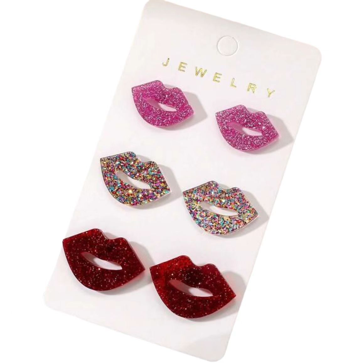 Wholesale Red Sequined Red Lip Acrylic Earrings Female Jewelry