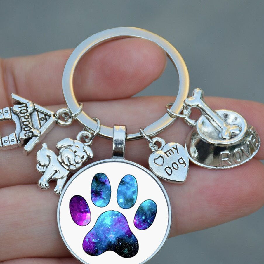 Wholesale 5pcs Dog Bowl Love My Dog Time Gemstone Keychain Pet Lover Key