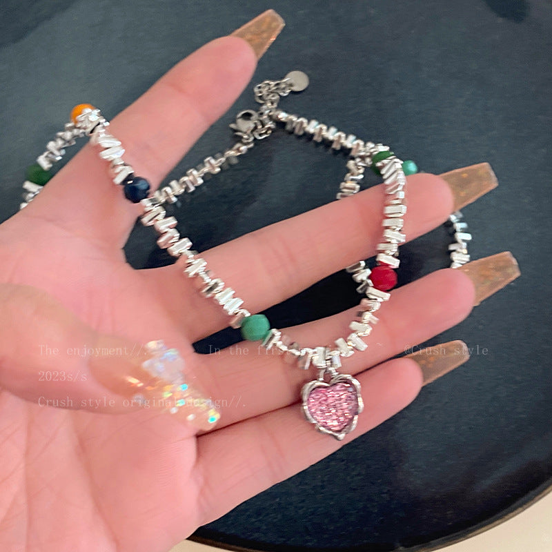 Wholesale Colored Love Broken Silver Alloy Necklaces