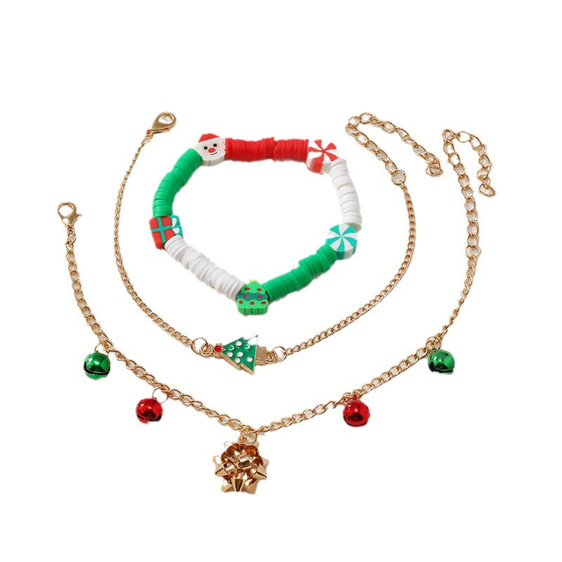 Wholesale Christmas Colorful Drawstring Santa Snowman Bell Pendant Bracelet