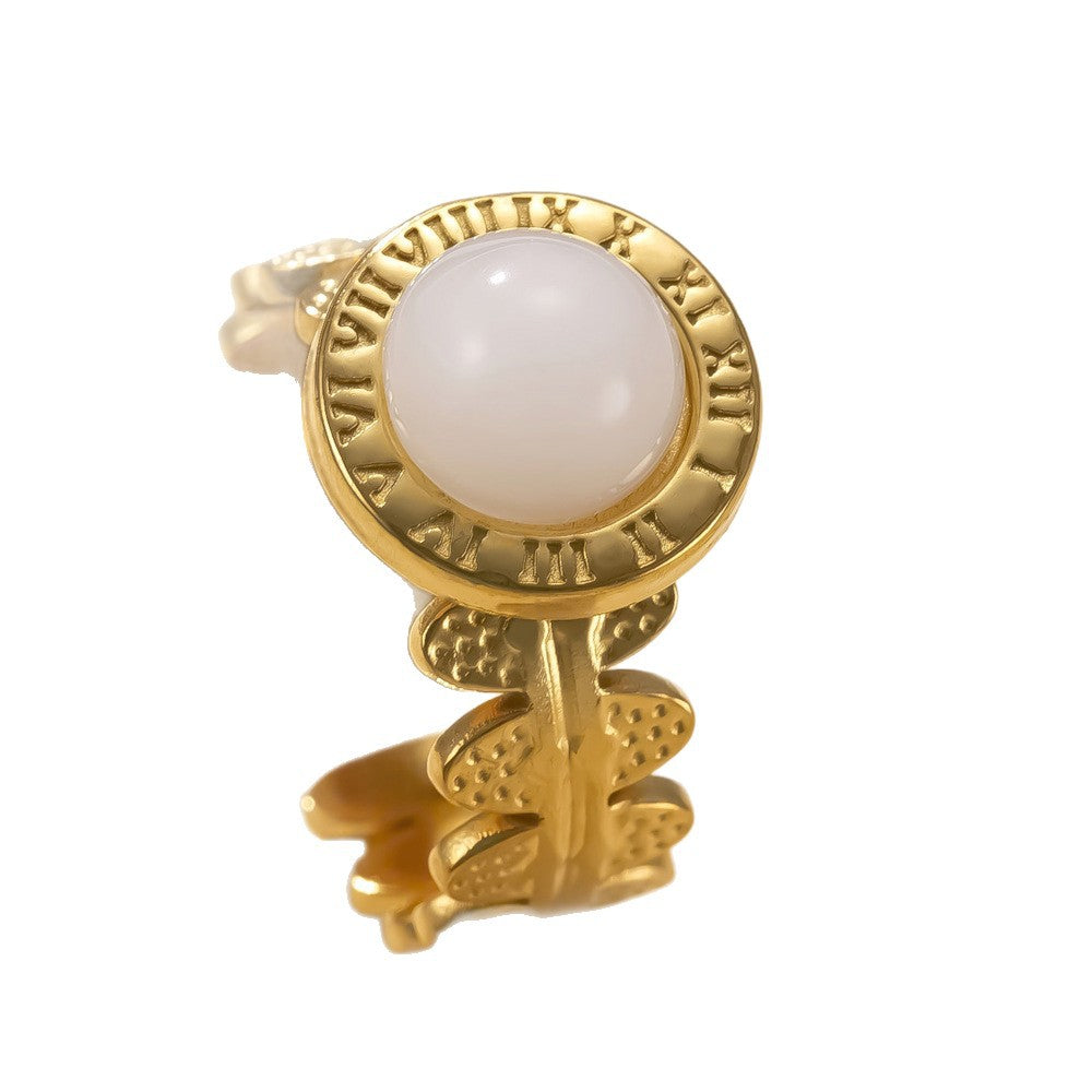 Wholesale Stainless Steel Gemstone Open Roman Numeral Ring