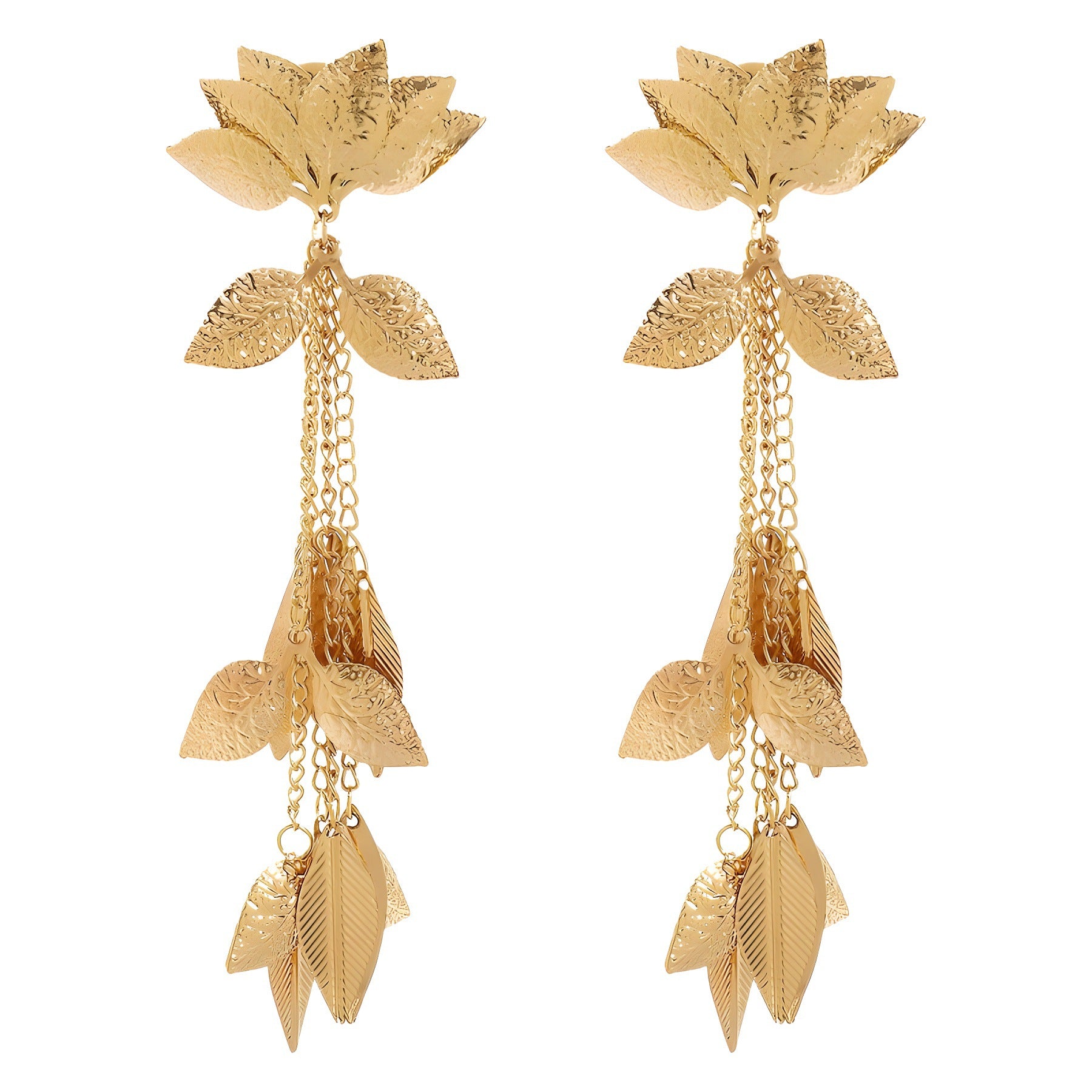 Wholesale Long Tassel Metal Lotus Exaggerated Earrings
