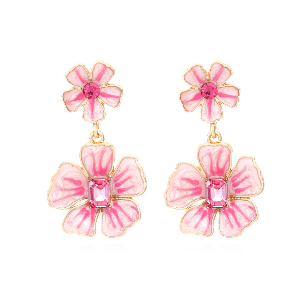 Wholesale Color Enamel Diamond Studded Flowers Alloy Earrings