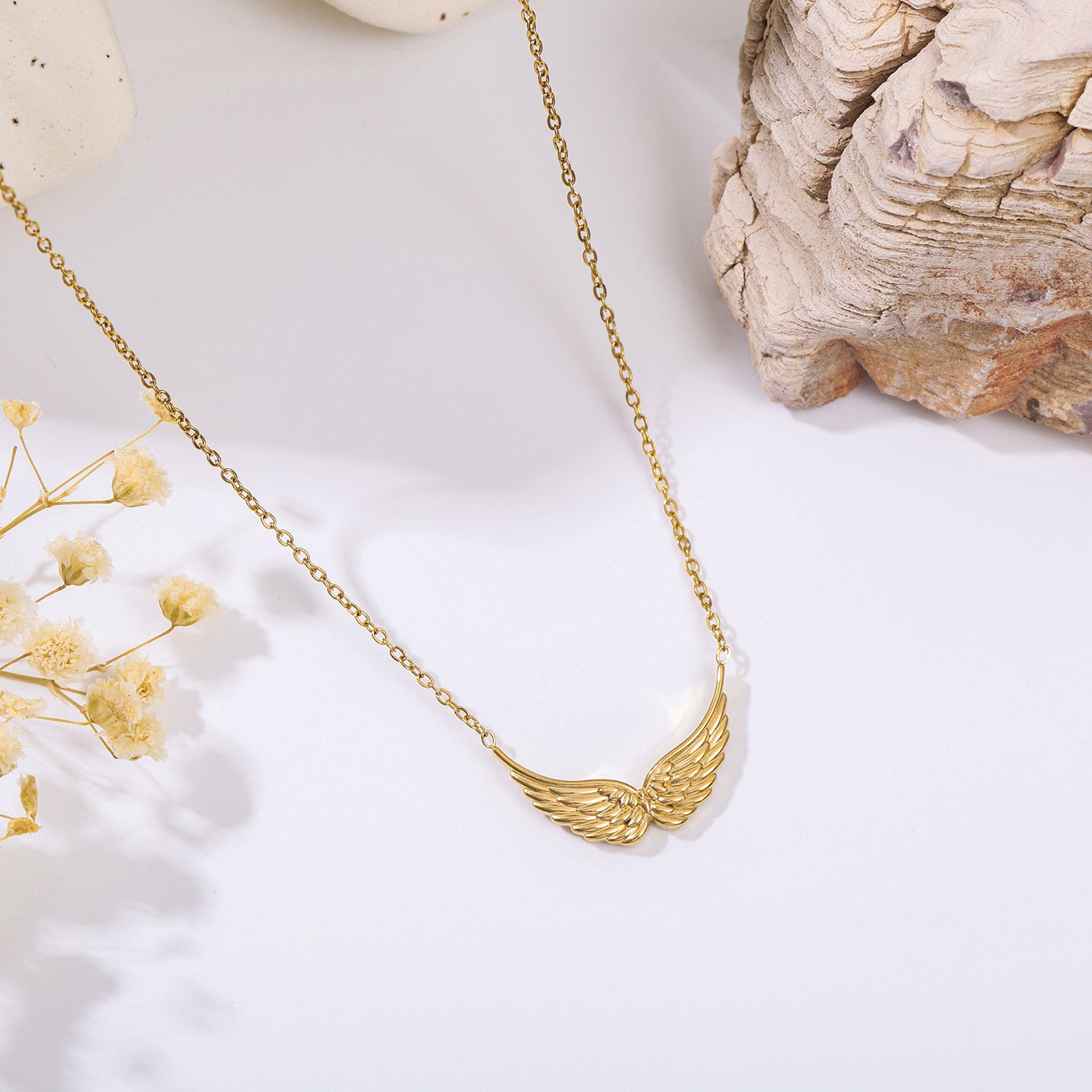Wholesale Minimalist Gold Tone Titanium Steel Angel Wing Double Hole Pendant Necklace Everyday Jewelry Accessory