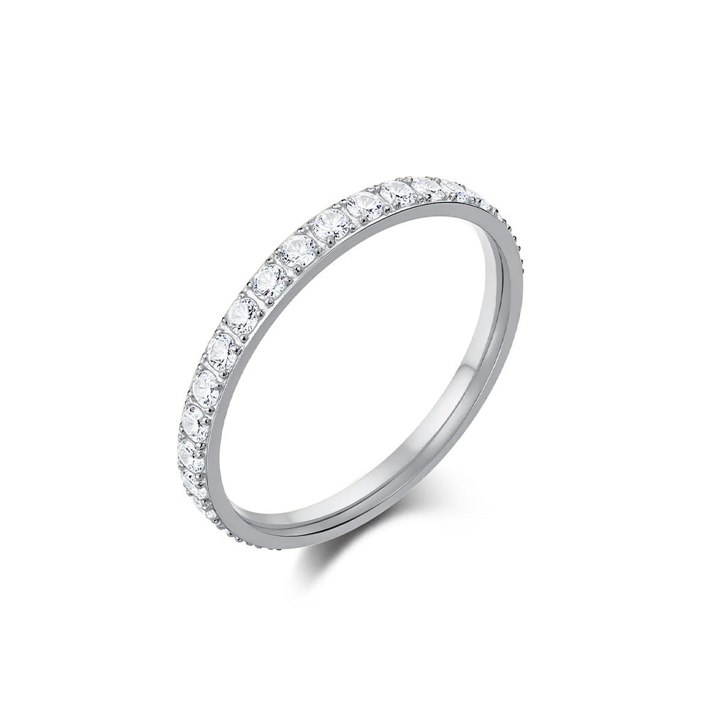 Wholesale 2mm titanium steel ring inlaid with diamonds and starry sky zircon