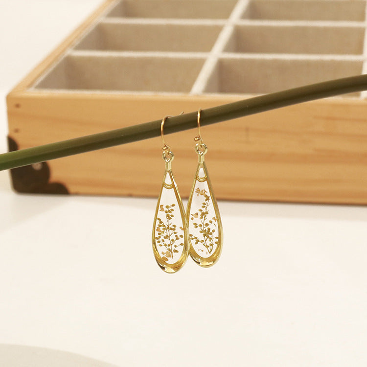 Wholesale 6pcs/pack fashion modern dried flower earrings eternal flower earrings Gold-Plated Retro real flower earrings