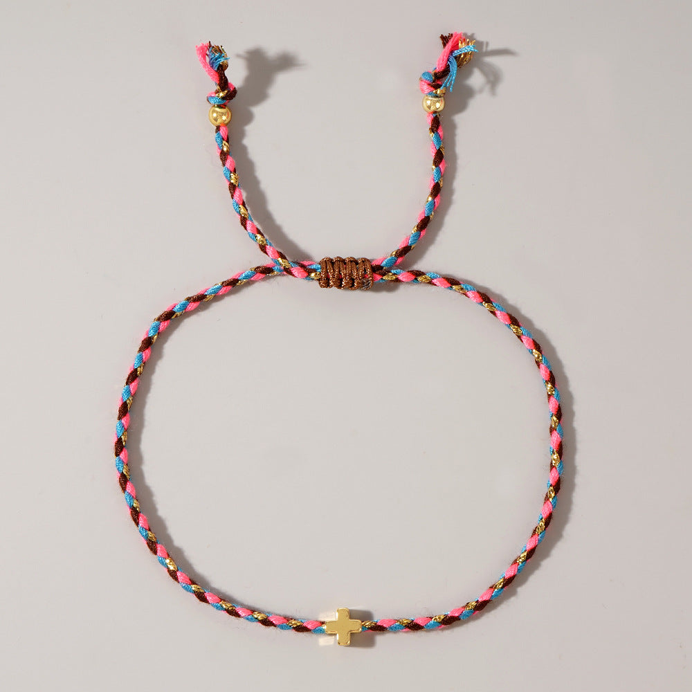 Wholesale Simple Casual Style Four-color Cotton Rope Copper Cross Bracelet