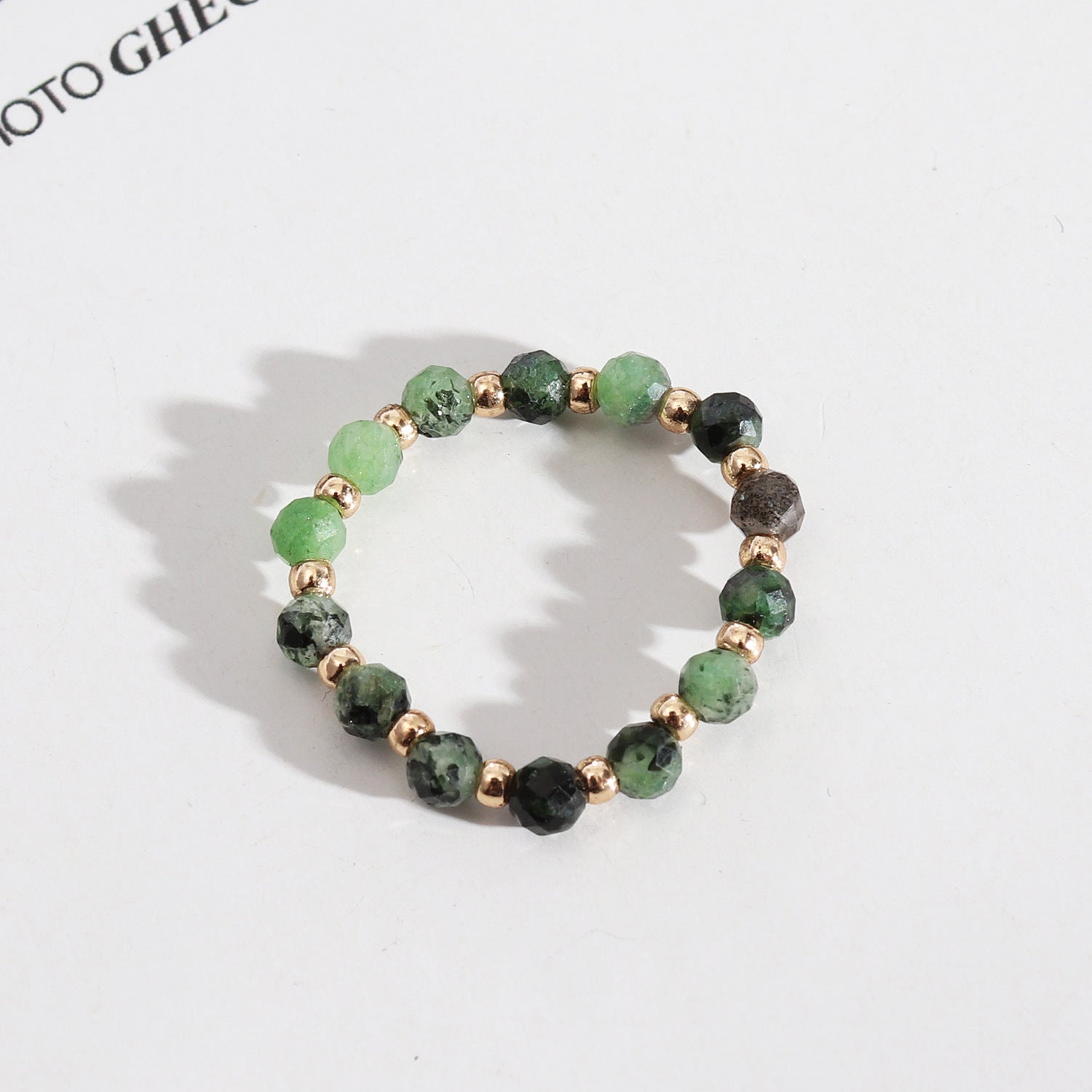 Wholesale Trendy Natural Tourmaline Faceted Beaded Stretch Line Statement Ring