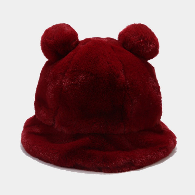 Wholesale Leopard Print Double Hair Pom Thick Plush Bucket Hat