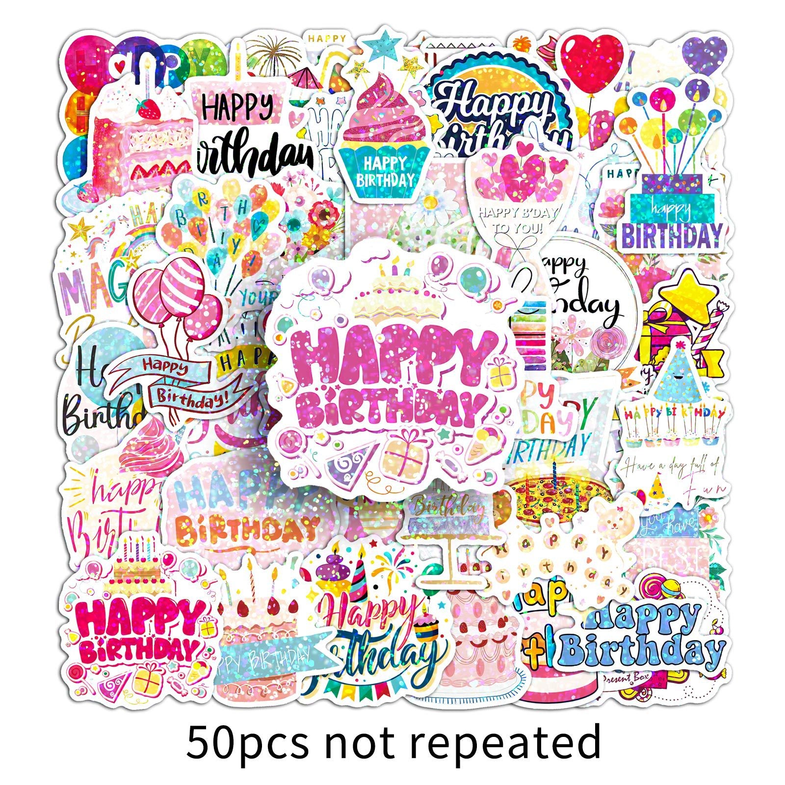 Wholesale 50pcs/pack Glitter Laser Happy Birthday Stickers