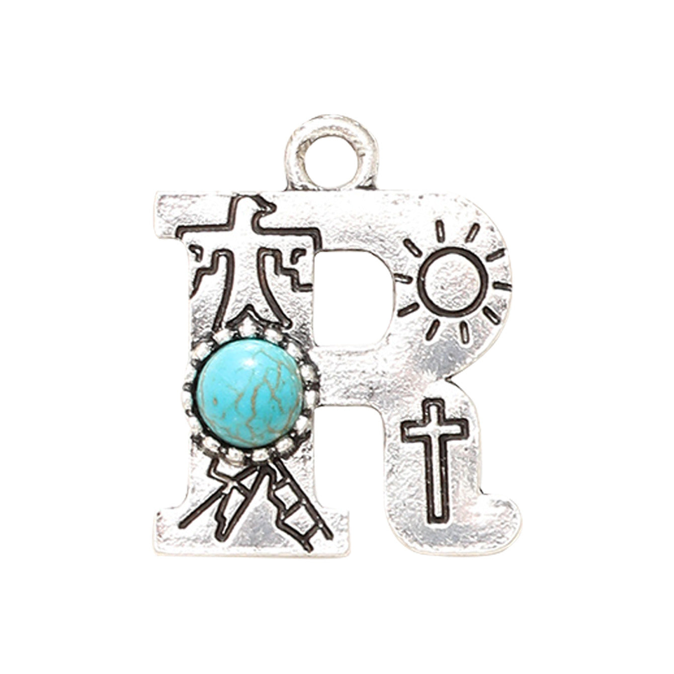 Wholesale of Western Wind Letter Natural Turquoise Alloy Letter Keychain Accessories