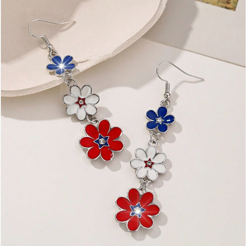 Wholesale Independence Day Multicolored Flower Droplet Earrings