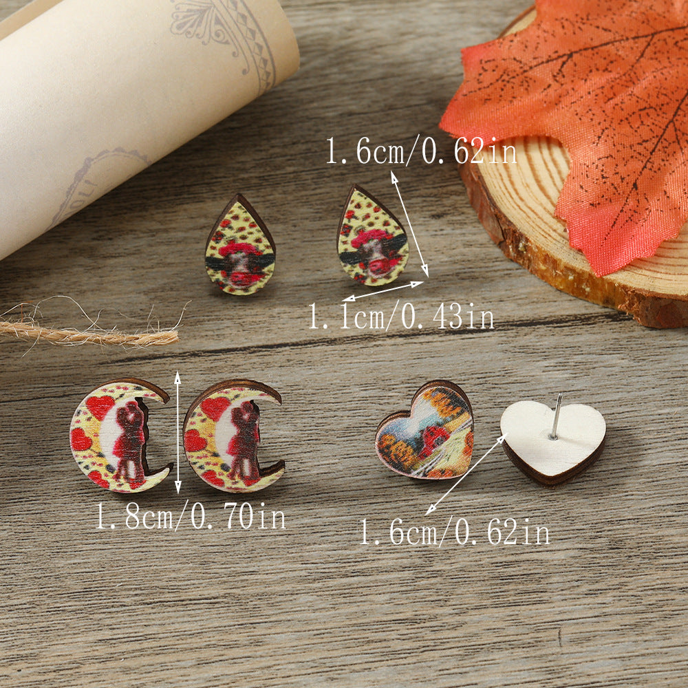 Wholesale of Valentine's Day Geometric Love Wooden Earrings
