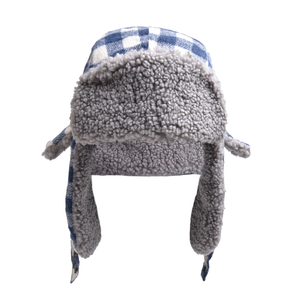 Wholesale Winter Cold and Warm Black and Red Plaid Outdoor Ear Protection Hat